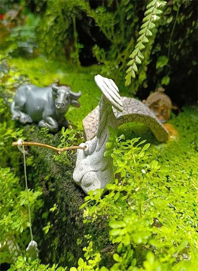 livelyfish 2Pcs Sitting Fishing Figurines Asian Japanese Sandstone Mini Fisherman Statue Vintage Ornament for Fish Tank Pot Garden Home Aquarium Decoration,D - Image 4